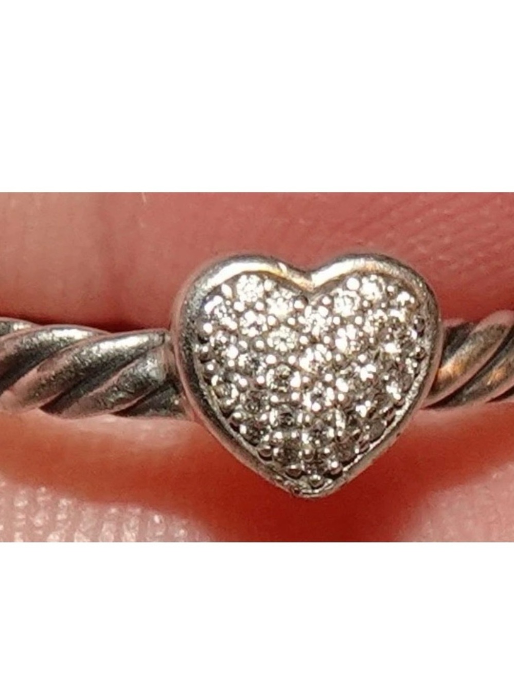 David Yurman Silver Pavé Heart Ring with Cable Band size 7.5
